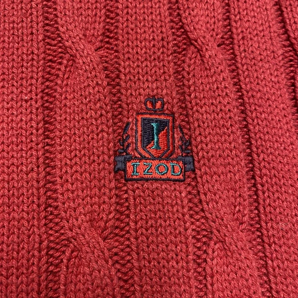 Vintage Izod Sweater Mens XL Red Cable Knit Pullover Crest Logo Made In USA‎ 90s